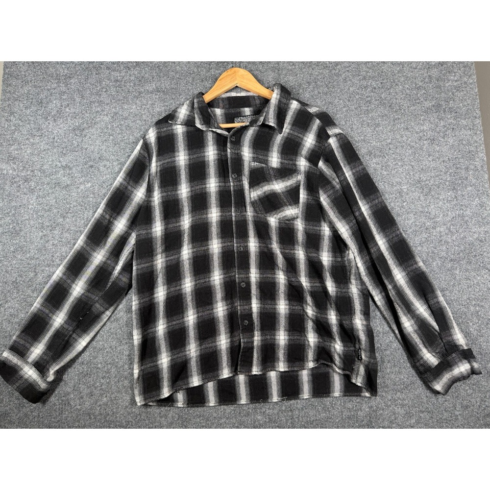Brooklyn Cloth Flannel Shirt Mens XL Black Plaid Button Up Long Sleeve Grunge